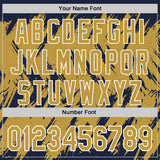 Custom Navy Old Gold Black-White Abstract Sharp Shape Fragment 3D Pattern Design Bomber Full-Snap Varsity Letterman Hoodie Jacket