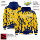 Custom Royal Yellow-White Abstract Sharp Shape Fragment 3D Pattern Design Bomber Full-Snap Varsity Letterman Hoodie Jacket
