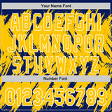 Custom Royal Yellow-White Abstract Sharp Shape Fragment 3D Pattern Design Bomber Full-Snap Varsity Letterman Hoodie Jacket