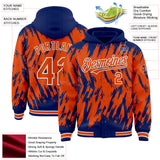 Custom Royal Orange-White Abstract Sharp Shape Fragment 3D Pattern Design Bomber Full-Snap Varsity Letterman Hoodie Jacket
