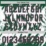 Custom Kelly Green White-Pink Abstract Sharp Shape Fragment 3D Pattern Design Bomber Full-Snap Varsity Letterman Hoodie Jacket