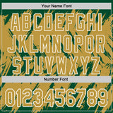 Custom Kelly Green Old Gold-White Abstract Sharp Shape Fragment 3D Pattern Design Bomber Full-Snap Varsity Letterman Hoodie Jacket