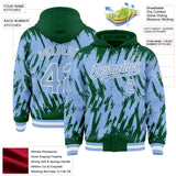 Custom Kelly Green Light Blue-White Abstract Sharp Shape Fragment 3D Pattern Design Bomber Full-Snap Varsity Letterman Hoodie Jacket