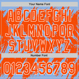 Custom Light Blue Orange-White Abstract Sharp Shape Fragment 3D Pattern Design Bomber Full-Snap Varsity Letterman Hoodie Jacket