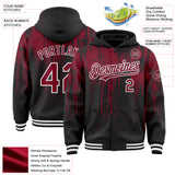 Custom Black Crimson-White Dripping Splatter 3D Pattern Design Bomber Full-Snap Varsity Letterman Hoodie Jacket