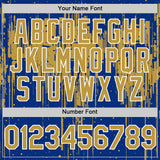 Custom Royal Old Gold-White Dripping Splatter 3D Pattern Design Bomber Full-Snap Varsity Letterman Hoodie Jacket