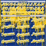Custom Royal Yellow-White Dripping Splatter 3D Pattern Design Bomber Full-Snap Varsity Letterman Hoodie Jacket