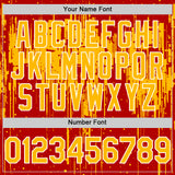 Custom Red Gold-White Dripping Splatter 3D Pattern Design Bomber Full-Snap Varsity Letterman Hoodie Jacket