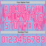 Custom Light Blue Pink-White Dripping Splatter 3D Pattern Design Bomber Full-Snap Varsity Letterman Hoodie Jacket