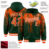 Custom Green Orange-White Dripping Splatter 3D Pattern Design Bomber Full-Snap Varsity Letterman Hoodie Jacket