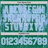 Custom Kelly Green Light Blue-White Dripping Splatter 3D Pattern Design Bomber Full-Snap Varsity Letterman Hoodie Jacket