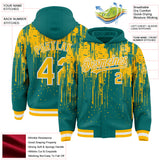 Custom Teal Gold-White Dripping Splatter 3D Pattern Design Bomber Full-Snap Varsity Letterman Hoodie Jacket