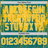 Custom Teal Gold-White Dripping Splatter 3D Pattern Design Bomber Full-Snap Varsity Letterman Hoodie Jacket