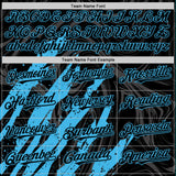 Custom Black Sky Blue-White Splash 3D Pattern Design Bomber Full-Snap Varsity Letterman Hoodie Jacket