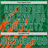 Custom Kelly Green Orange-White Splash 3D Pattern Design Bomber Full-Snap Varsity Letterman Hoodie Jacket