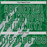 Custom Kelly Green Gray-White Splash 3D Pattern Design Bomber Full-Snap Varsity Letterman Hoodie Jacket