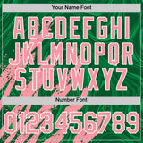 Custom Kelly Green Medium Pink-White Splash 3D Pattern Design Bomber Full-Snap Varsity Letterman Hoodie Jacket