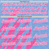 Custom Light Blue Pink-White Splash 3D Pattern Design Bomber Full-Snap Varsity Letterman Hoodie Jacket