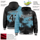 Custom Black Shadow Blue-White Abstract Color Blocks Fragment 3D Pattern Design Bomber Full-Snap Varsity Letterman Hoodie Jacket