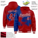 Custom Black Royal-White Abstract Color Blocks Fragment 3D Pattern Design Bomber Full-Snap Varsity Letterman Hoodie Jacket