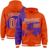 Custom Orange Purple-White Abstract Color Blocks Fragment 3D Pattern Design Bomber Full-Snap Varsity Letterman Hoodie Jacket