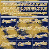 Custom Navy Old Gold-White Abstract Color Blocks Fragment 3D Pattern Design Bomber Full-Snap Varsity Letterman Hoodie Jacket