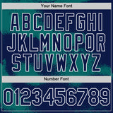 Custom Navy Teal-White Abstract Color Blocks Fragment 3D Pattern Design Bomber Full-Snap Varsity Letterman Hoodie Jacket