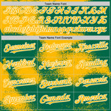 Custom Kelly Green Gold-White Abstract Color Blocks Fragment 3D Pattern Design Bomber Full-Snap Varsity Letterman Hoodie Jacket