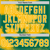Custom Kelly Green Gold-White Abstract Color Blocks Fragment 3D Pattern Design Bomber Full-Snap Varsity Letterman Hoodie Jacket