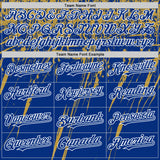 Custom Royal Old Gold-White Splash 3D Pattern Design Bomber Full-Snap Varsity Letterman Hoodie Jacket