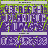 Custom Purple Neon Green-White Splash 3D Pattern Design Bomber Full-Snap Varsity Letterman Hoodie Jacket