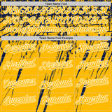 Custom Gold Navy-White Splash 3D Pattern Design Bomber Full-Snap Varsity Letterman Hoodie Jacket