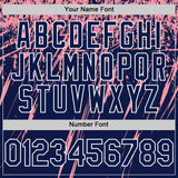 Custom Navy Medium Pink-White Splash 3D Pattern Design Bomber Full-Snap Varsity Letterman Hoodie Jacket