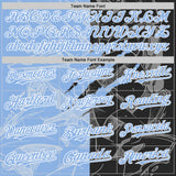 Custom Graffiti Pattern Light Blue Black-White Scratch Bomber Full-Snap Varsity Letterman Hoodie Jacket