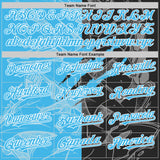 Custom Graffiti Pattern Sky Blue Black-White Scratch Bomber Full-Snap Varsity Letterman Hoodie Jacket