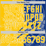 Custom Graffiti Pattern Yellow Royal-White Scratch Bomber Full-Snap Varsity Letterman Hoodie Jacket