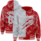 Custom Graffiti Pattern Gray Red-White Scratch Bomber Full-Snap Varsity Letterman Hoodie Jacket