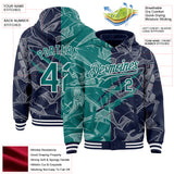 Custom Graffiti Pattern Teal Navy-White Scratch Bomber Full-Snap Varsity Letterman Hoodie Jacket