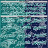 Custom Graffiti Pattern Teal Navy-White Scratch Bomber Full-Snap Varsity Letterman Hoodie Jacket