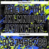 Custom Black Neon Green Royal-White Splash 3D Pattern Design Bomber Full-Snap Varsity Letterman Hoodie Jacket