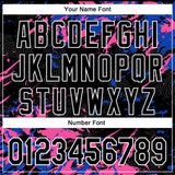 Custom Black Thunder Blue Pink-White Splash 3D Pattern Design Bomber Full-Snap Varsity Letterman Hoodie Jacket