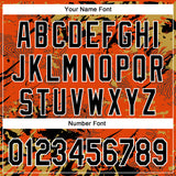 Custom Orange Black Old Gold-White Splash 3D Pattern Design Bomber Full-Snap Varsity Letterman Hoodie Jacket