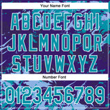 Custom Purple Teal Light Blue-White Splash 3D Pattern Design Bomber Full-Snap Varsity Letterman Hoodie Jacket