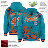 Custom Teal Orange Royal-White Splash 3D Pattern Design Bomber Full-Snap Varsity Letterman Hoodie Jacket