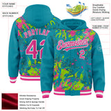 Custom Teal Pink Neon Green-White Splash 3D Pattern Design Bomber Full-Snap Varsity Letterman Hoodie Jacket