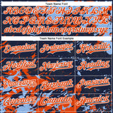 Custom Navy Orange Light Blue-White Splash 3D Pattern Design Bomber Full-Snap Varsity Letterman Hoodie Jacket