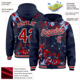 Custom Navy Red Light Blue-White Splash 3D Pattern Design Bomber Full-Snap Varsity Letterman Hoodie Jacket