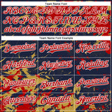 Custom Navy Red Old Gold-White Splash 3D Pattern Design Bomber Full-Snap Varsity Letterman Hoodie Jacket