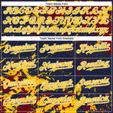 Custom Navy Gold Crimson-White Splash 3D Pattern Design Bomber Full-Snap Varsity Letterman Hoodie Jacket