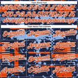 Custom Navy Orange Light Blue-White Abstract Fragment Shape 3D Pattern Design Bomber Full-Snap Varsity Letterman Hoodie Jacket